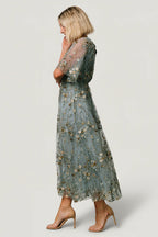 Arabella Embroidered Tulle Maxi Dress | Dusty Blue Floral
