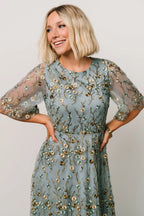 Arabella Embroidered Tulle Maxi Dress | Dusty Blue Floral