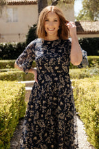 Arabella Embroidered Tulle Maxi Dress | Navy + Gold