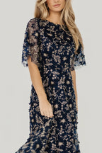Arabella Embroidered Tulle Maxi Dress | Navy + Gold