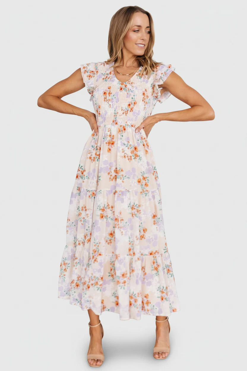 Arla Smocked Maxi Dress | Cream Floral