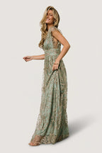 Arlene Shimmer Gown | Sage + Gold