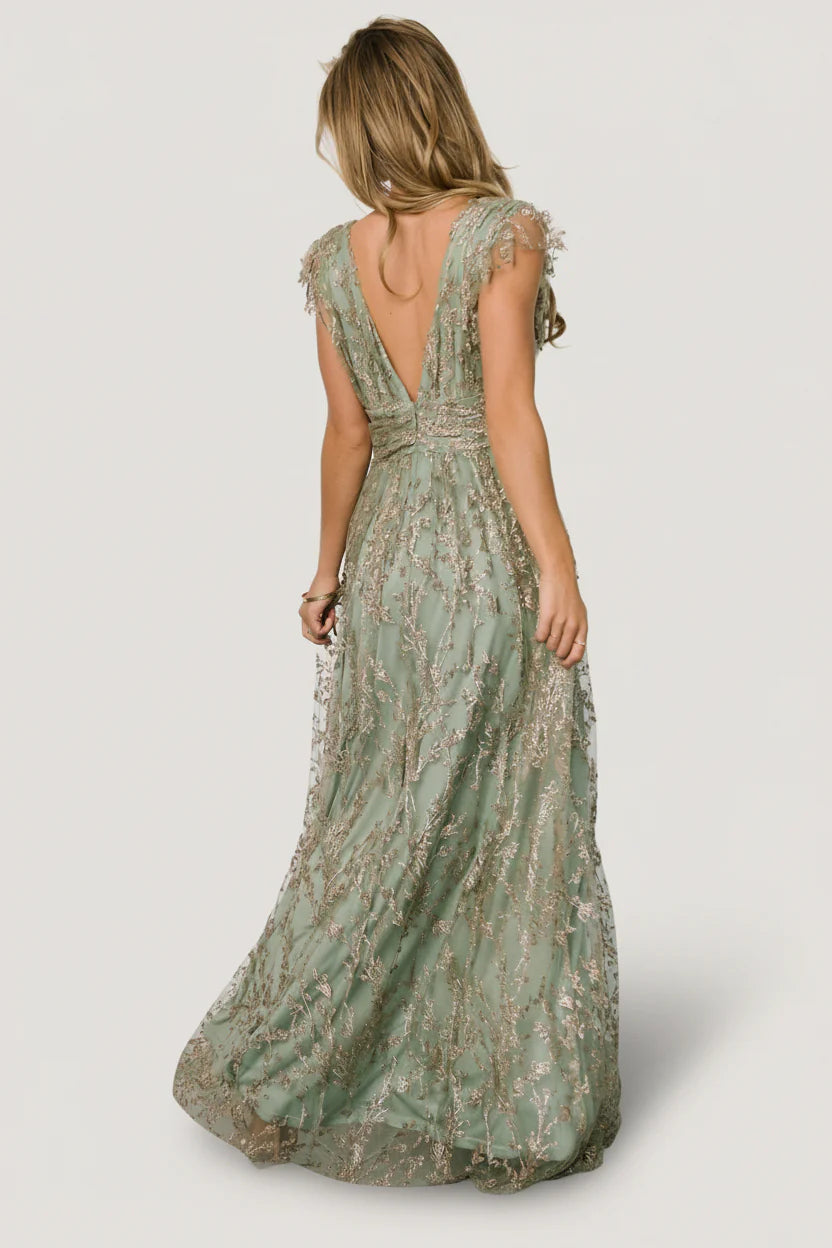 Arlene Shimmer Gown | Sage + Gold