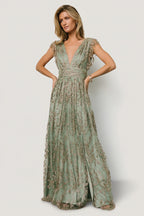 Arlene Shimmer Gown | Sage + Gold