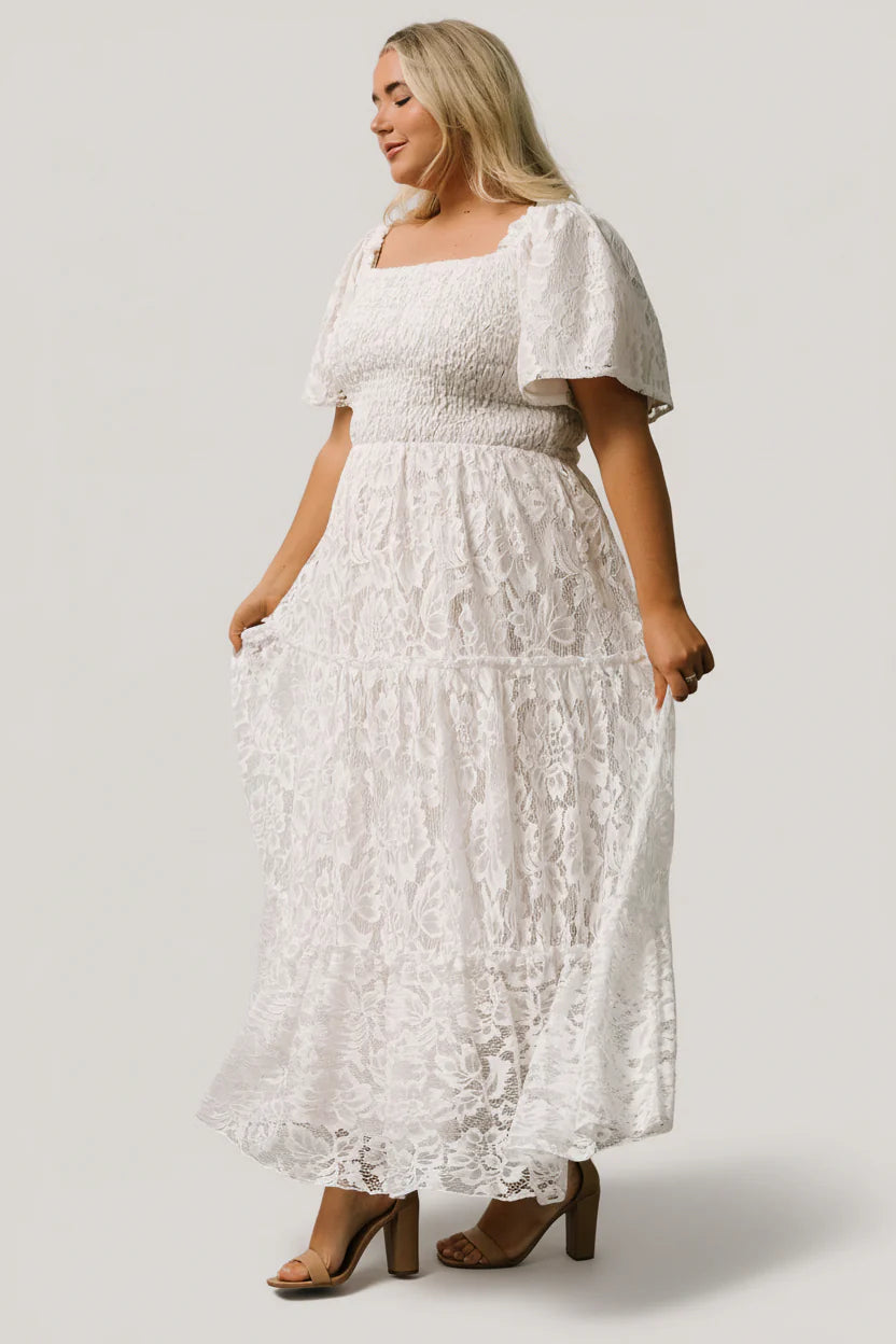 Aspen Smocked Lace Maxi Dress | Off White
