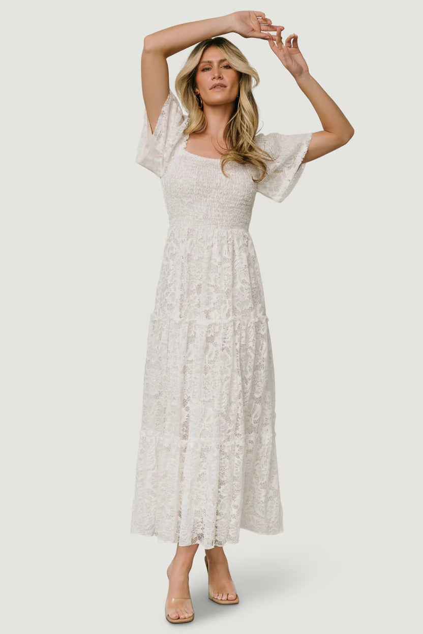 Aspen Smocked Lace Maxi Dress | Off White