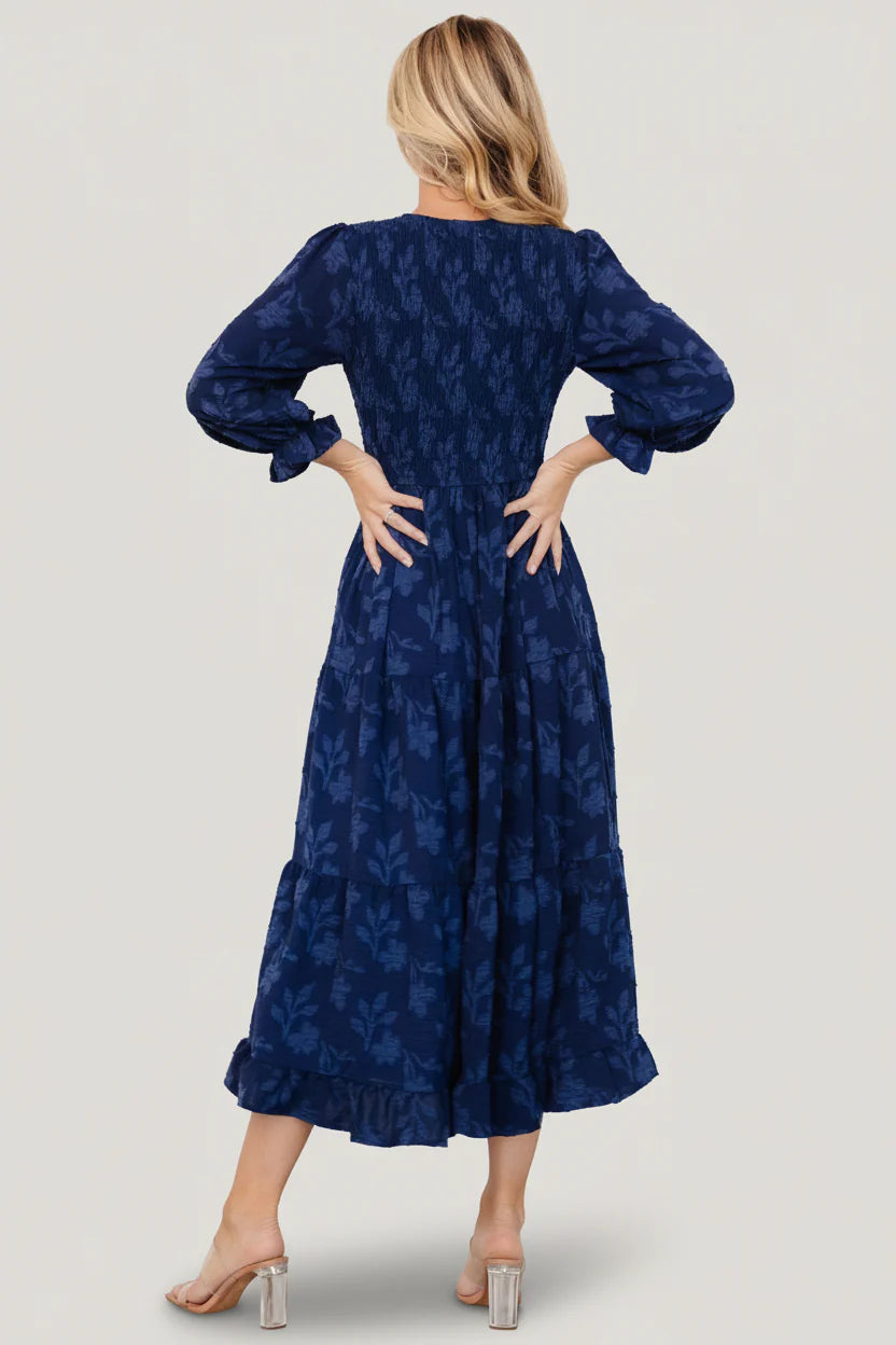 Aubrey Smocked Midi Dress | Navy Floral