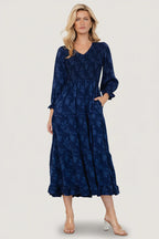 Aubrey Smocked Midi Dress | Navy Floral