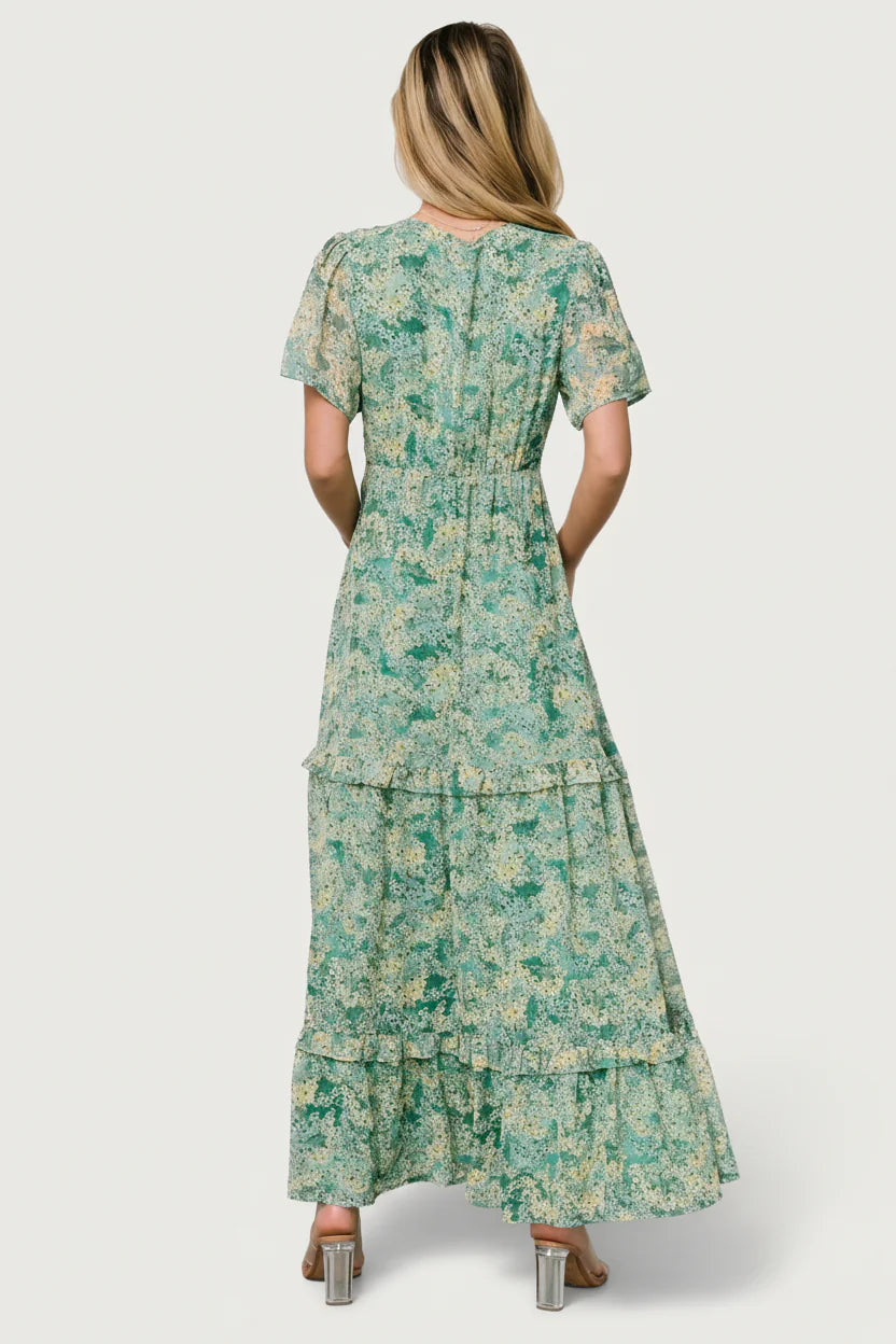 Audrey Deep V Maxi Dress | Green Floral