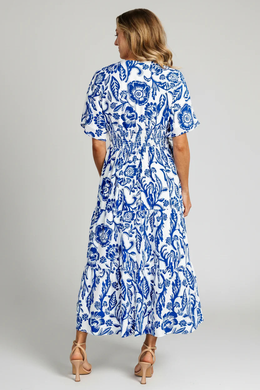 Austin Kimono Dress | Cobalt Print