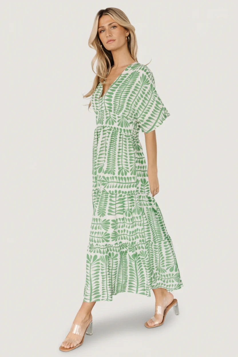 Austin Kimono Dress | Green Print