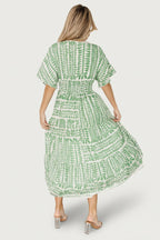 Austin Kimono Dress | Green Print