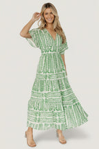 Austin Kimono Dress | Green Print
