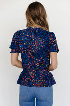 Beth Peplum Top | Blue Multi