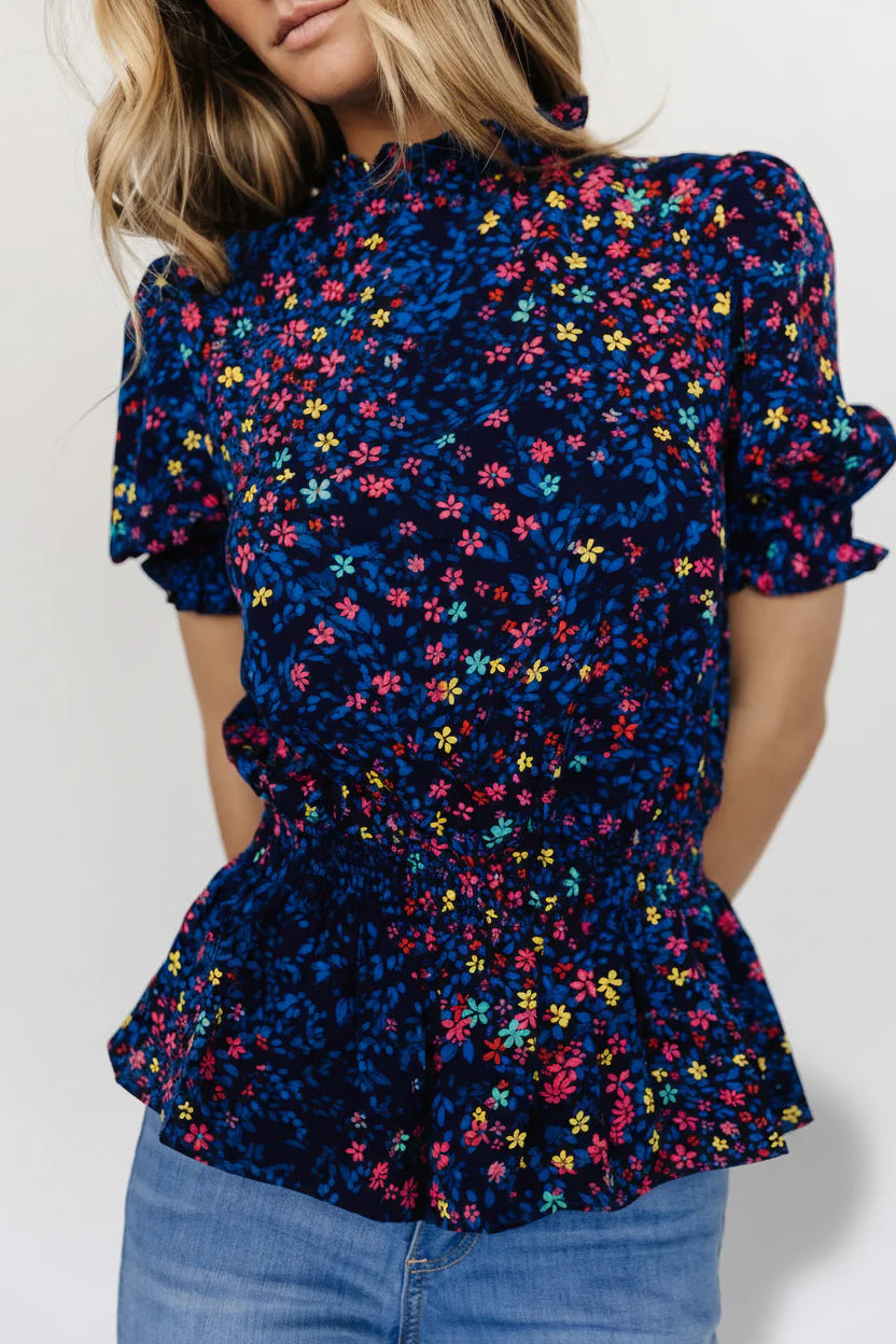 Beth Peplum Top | Blue Multi