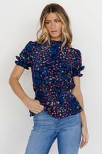 Beth Peplum Top | Blue Multi
