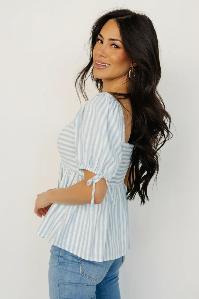 Betsy Peplum Top | Blue + White Stripe