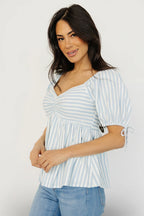 Betsy Peplum Top | Blue + White Stripe