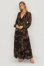 Bowman Deep V Maxi Dress | Black Multi