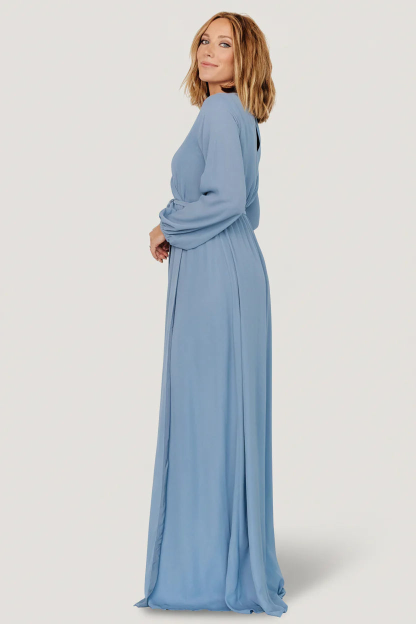 Breanne Faux Wrap Maxi Dress | Slate Blue