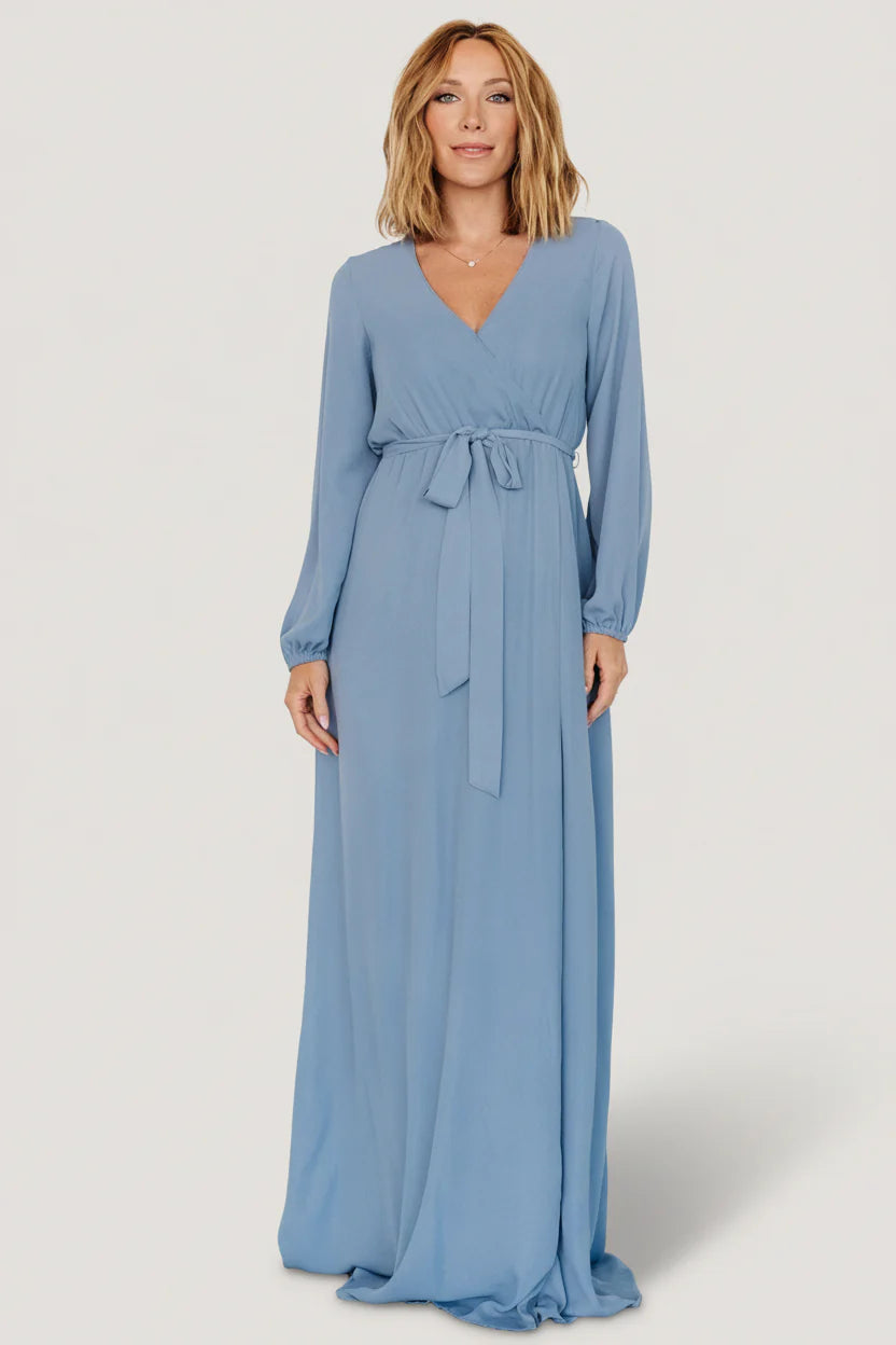 Breanne Faux Wrap Maxi Dress | Slate Blue