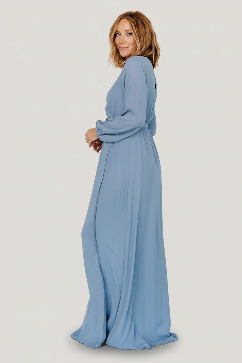 Breanne Faux Wrap Maxi Dress | Slate Blue