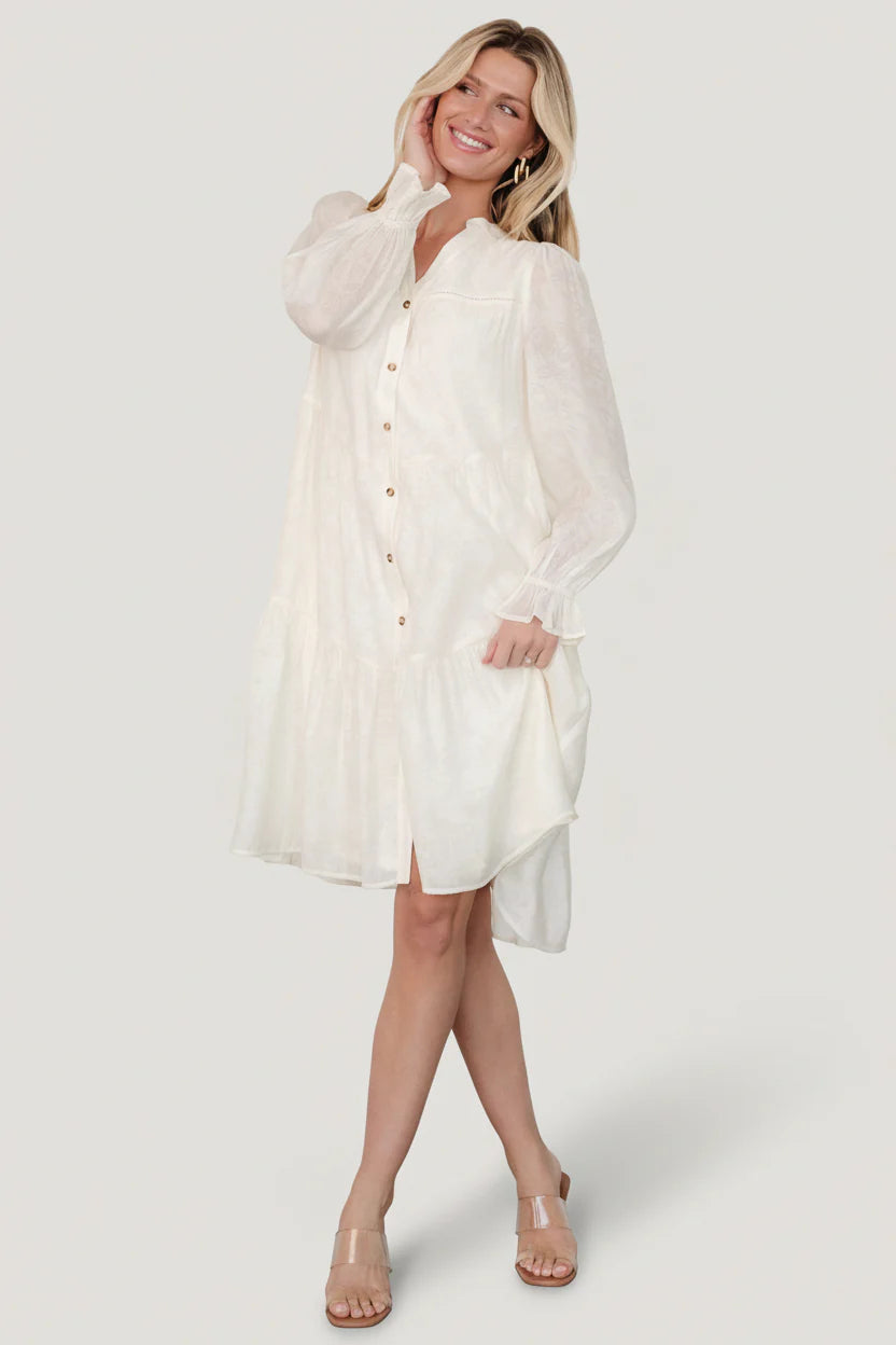 Brenna Button Midi Dress | Cream