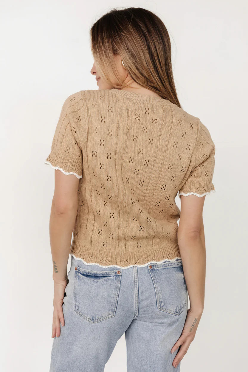 Britt Pointelle Knit Top | Natural + Ivory