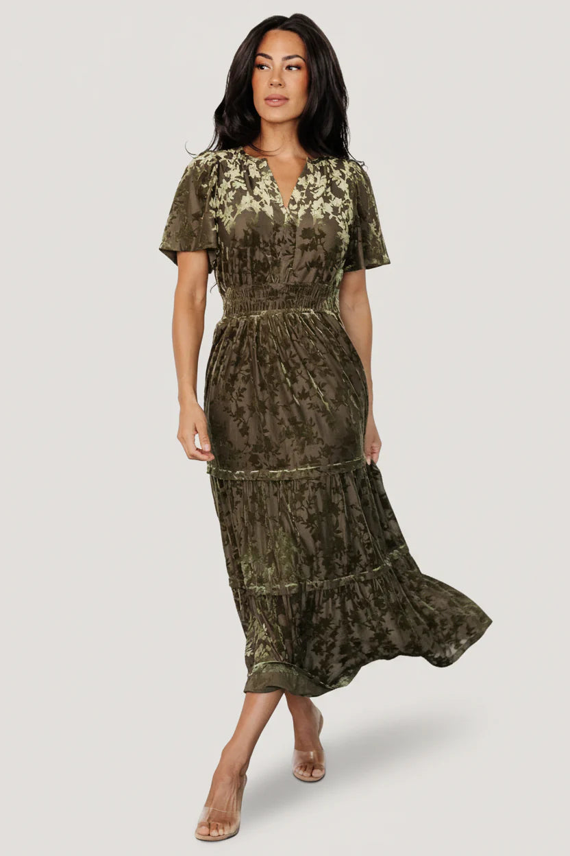 Bronwyn Velvet Dress | Olive