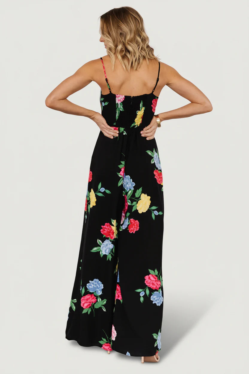 Brooklyn Wide Leg Jumpsuit | Black Floral