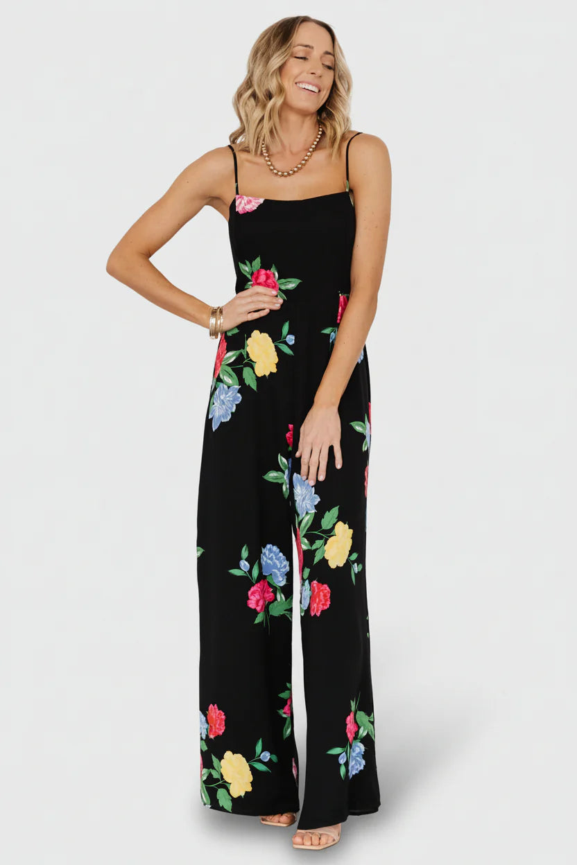 Brooklyn Wide Leg Jumpsuit | Black Floral