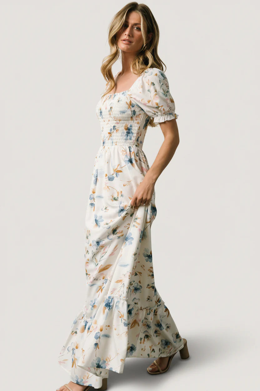 Capri Smocked Maxi Dress | White Multi Print