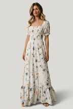Capri Smocked Maxi Dress | White Multi Print