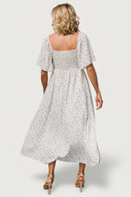 Carah Tie Dress | Off White + Blue Floral