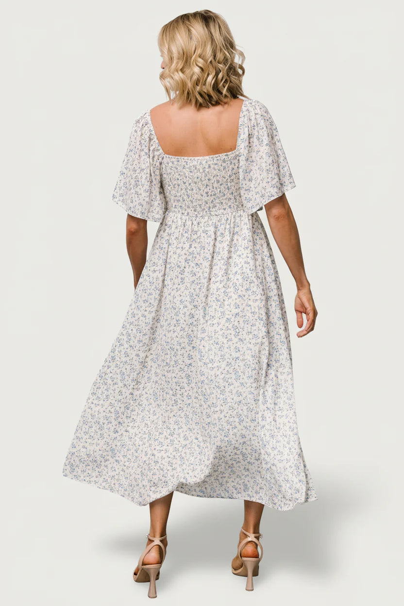 Carah Tie Dress | Off White + Blue Floral