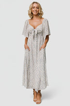 Carah Tie Dress | Off White + Blue Floral