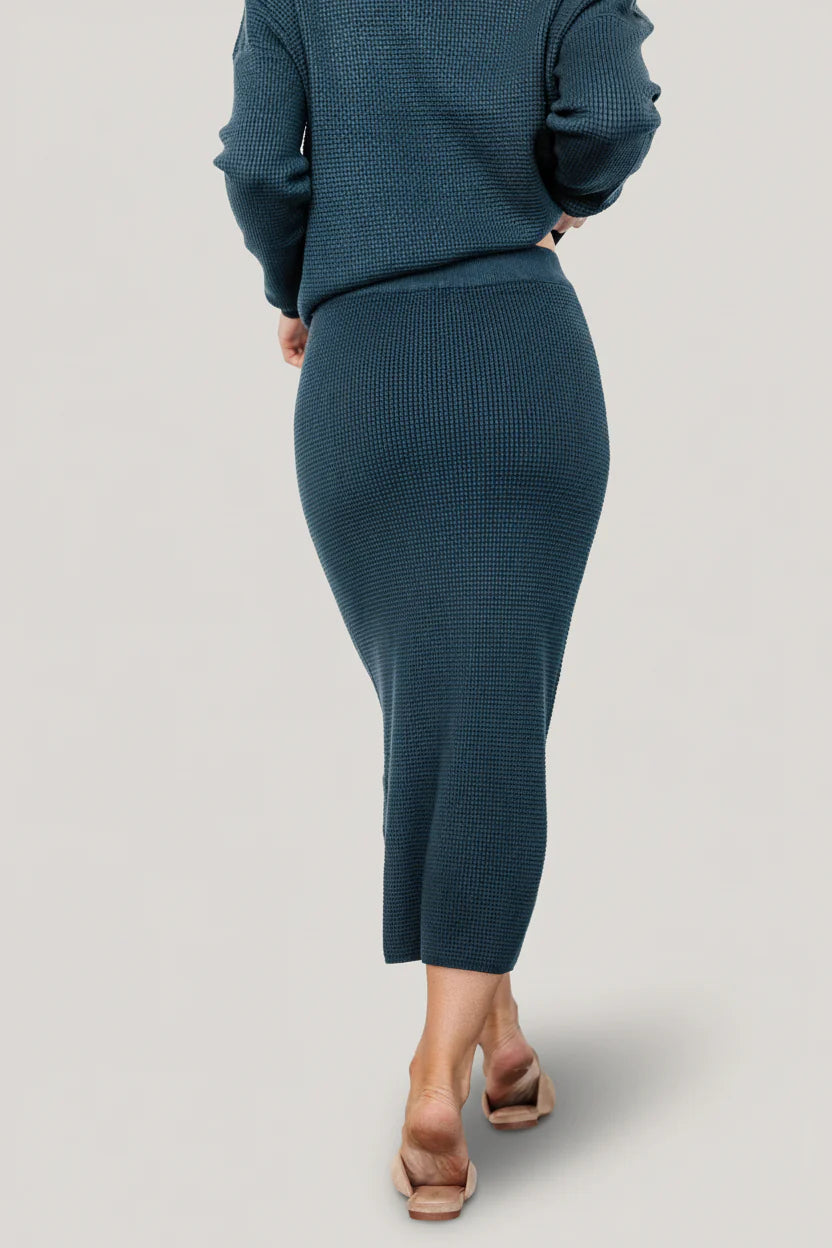 Carey Waffle Midi Skirt | Midnight Blue