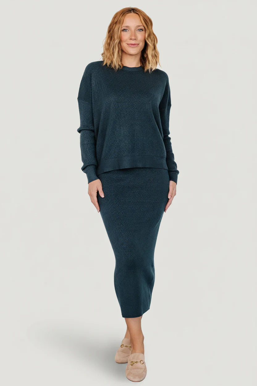 Carey Waffle Midi Skirt | Midnight Blue