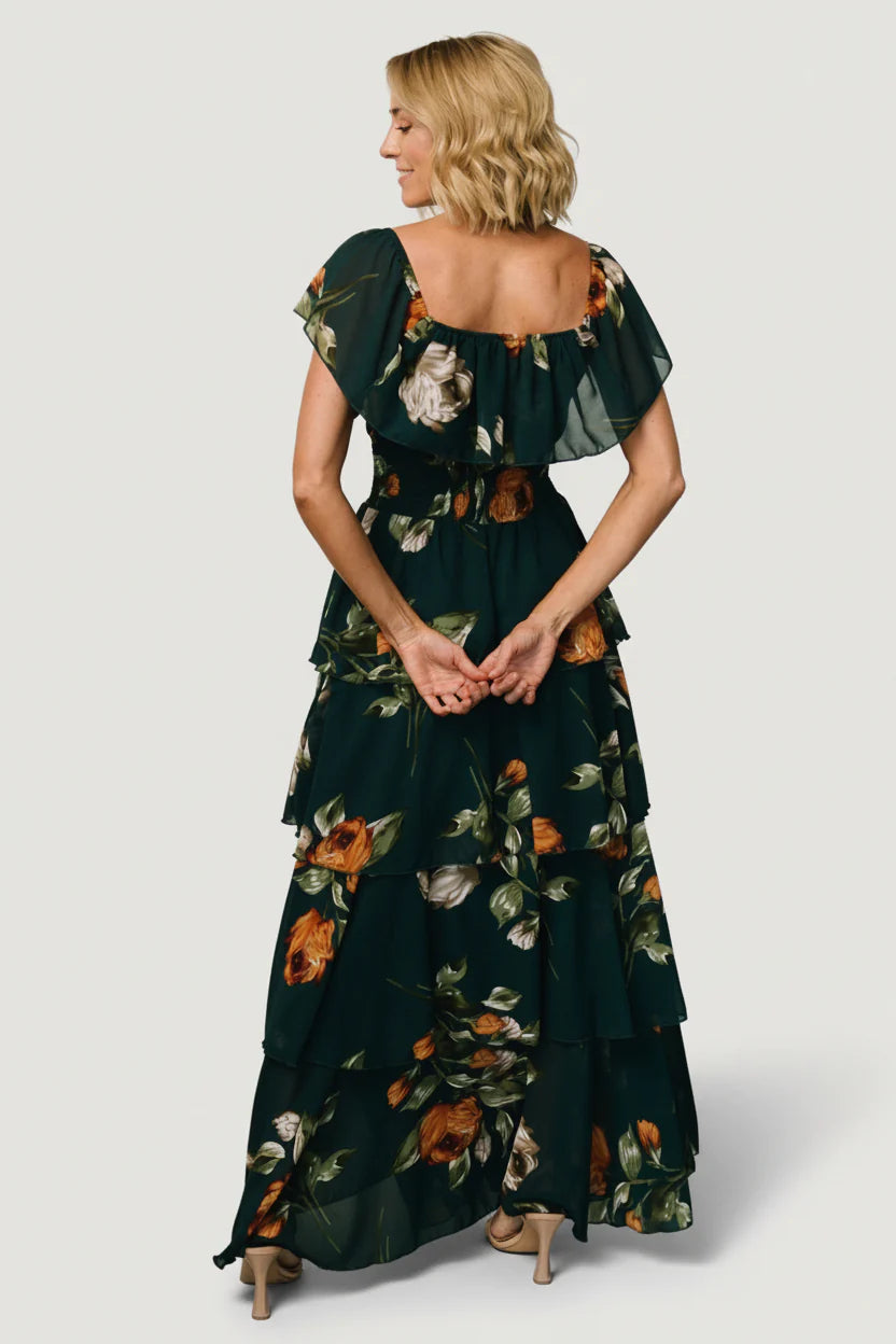 Carina Off Shoulder Maxi Dress | Deep Topaz Floral