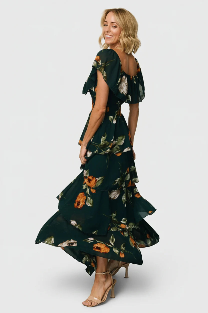 Carina Off Shoulder Maxi Dress | Deep Topaz Floral