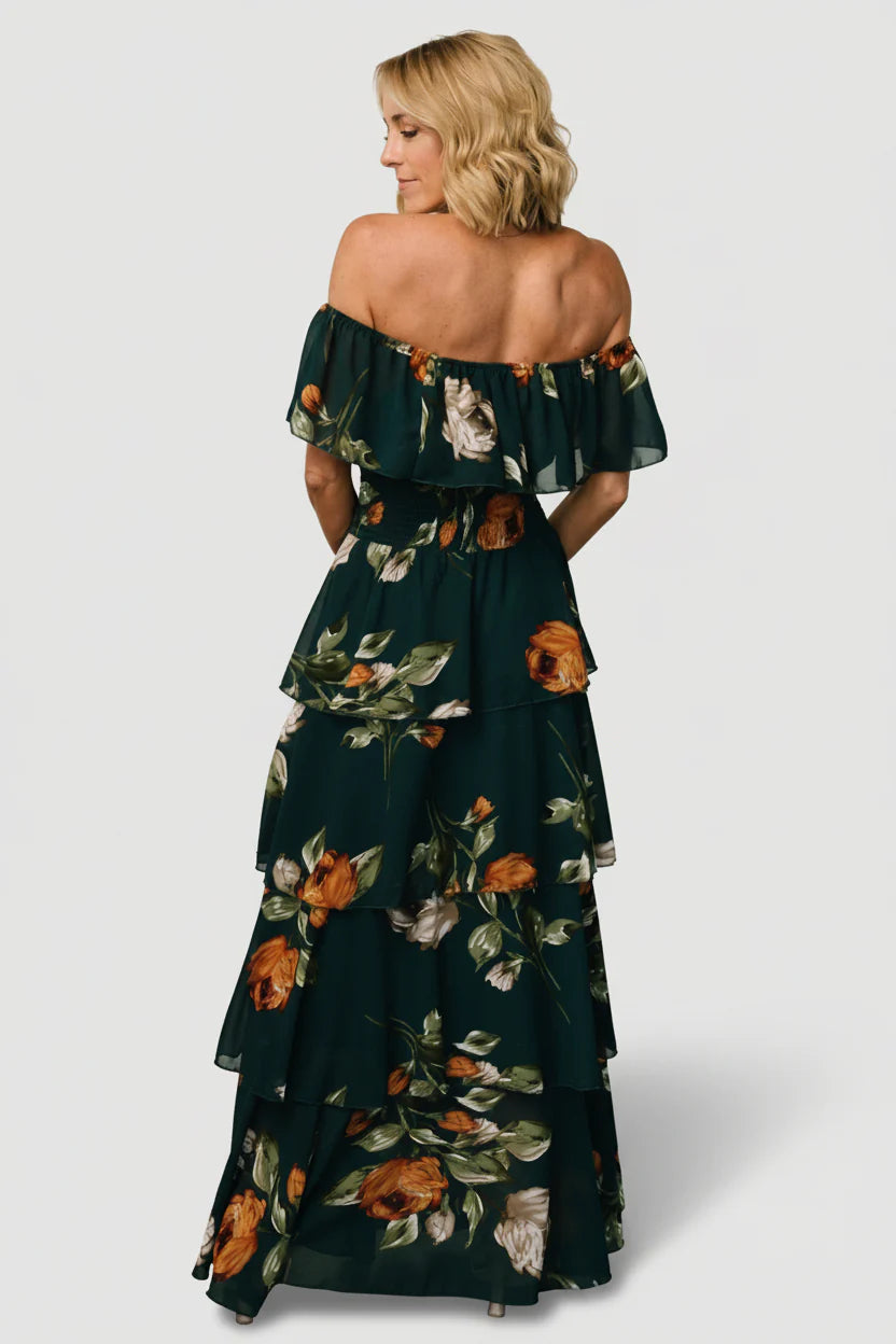 Carina Off Shoulder Maxi Dress | Deep Topaz Floral