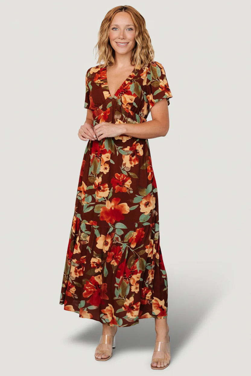 Cassie Short Sleeve Dress | Copper Floral