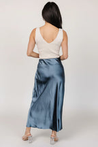 Celeste Satin Midi Skirt | Steel Blue