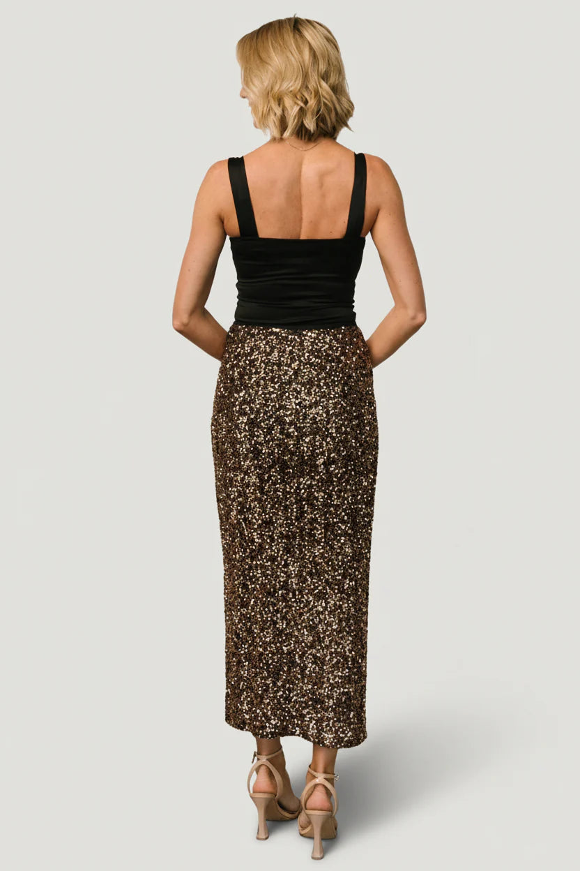 Charmed Sequin Midi Skirt | Bronze