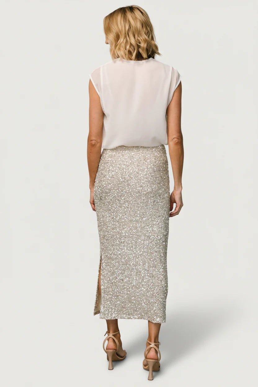 Charmed Sequin Midi Skirt | Champagne