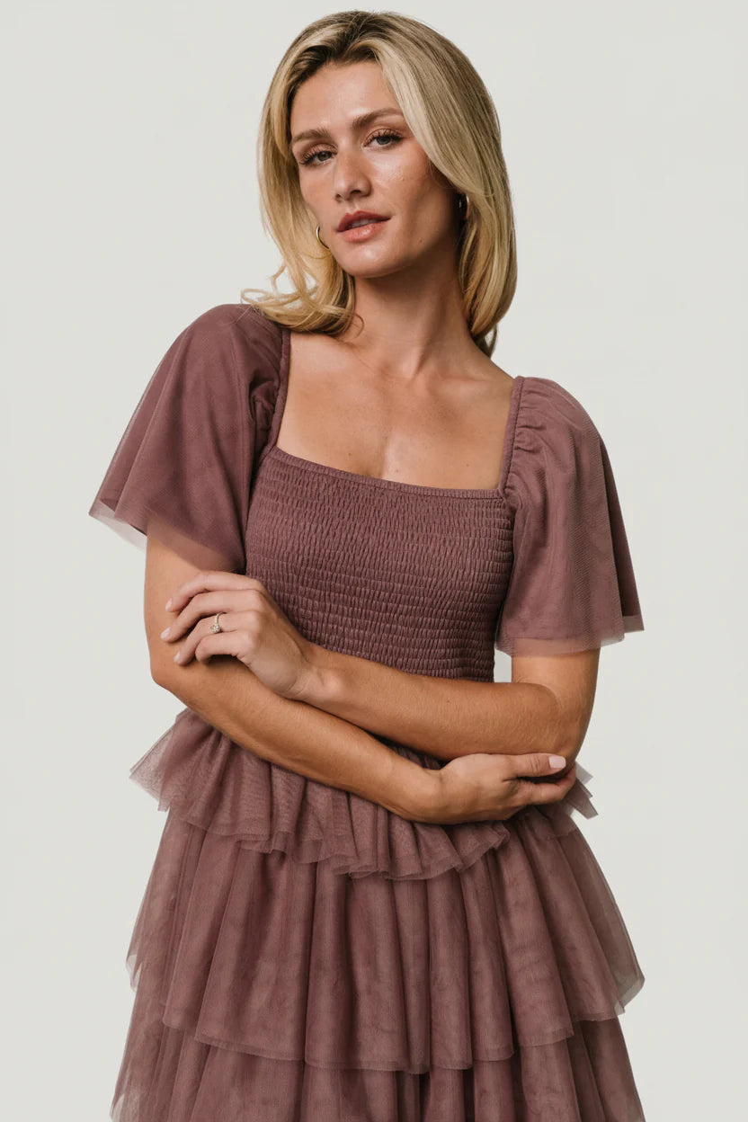 Cherise Tulle Tiered Dress | Dusty Lavender