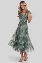 Clementine Tulle Midi Dress | Dusty Green Print
