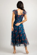 Clementine Tulle Midi Dress | Persian Blue + Rust