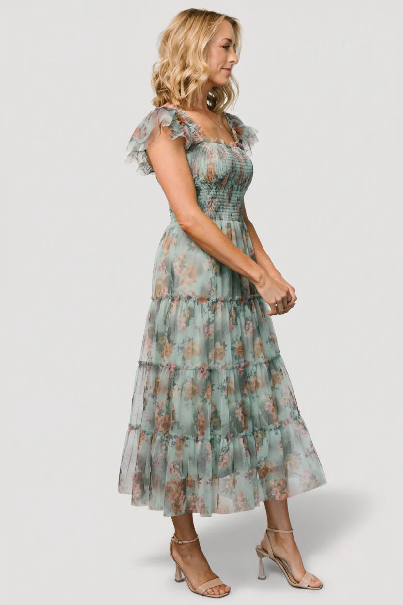 Clementine Tulle Midi Dress | Sage Multi Floral