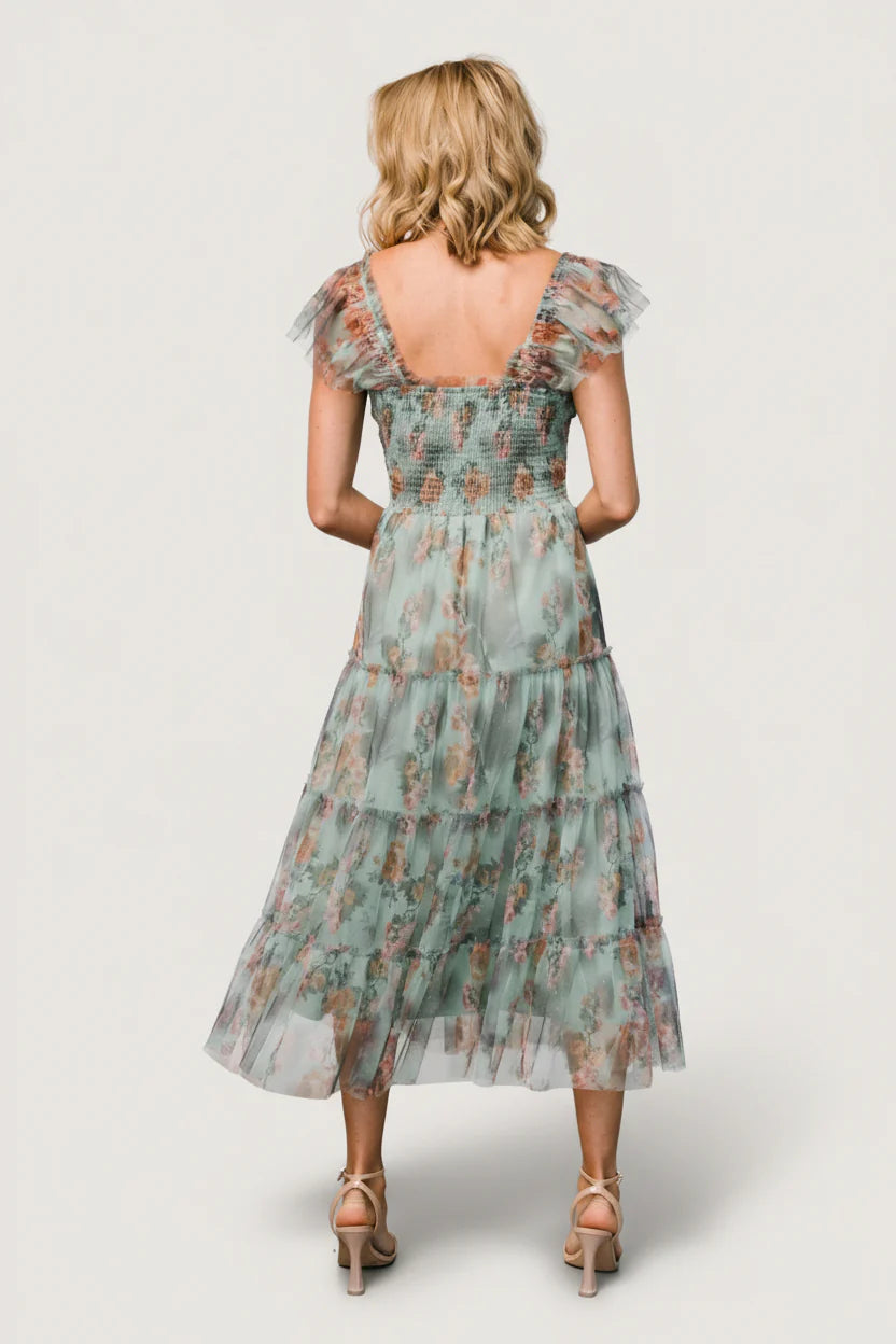 Clementine Tulle Midi Dress | Sage Multi Floral